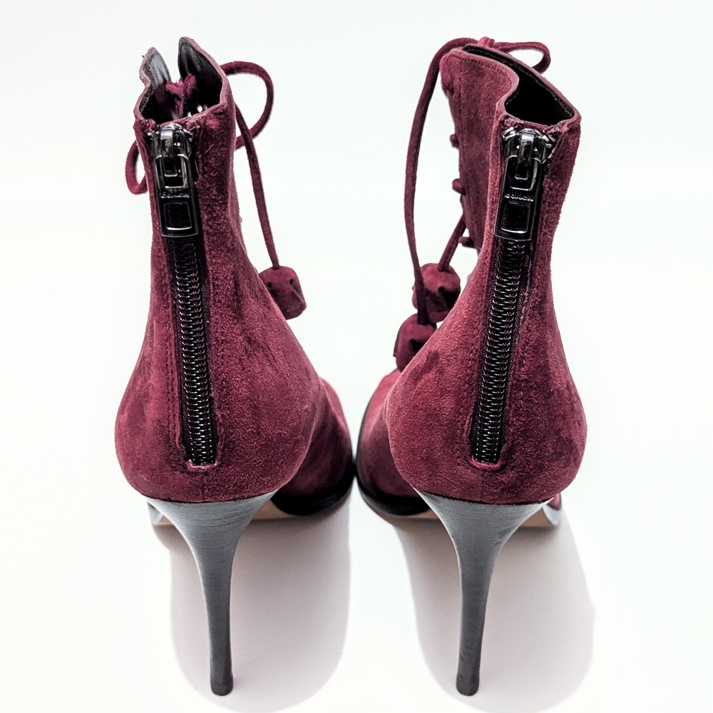 Coach Lena Lux Heels Coach Burgundy Suede Heels Coach Peep toe Lace Up Booties - Picture 5 of 8